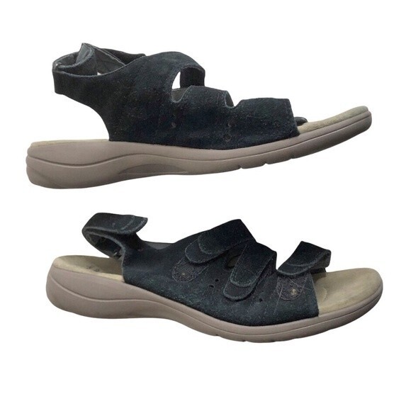 CLARKS COLLECTION Black Suede Soft Cushion 3-Strap Adjustable Sandal Size 12 N - Picture 6 of 9